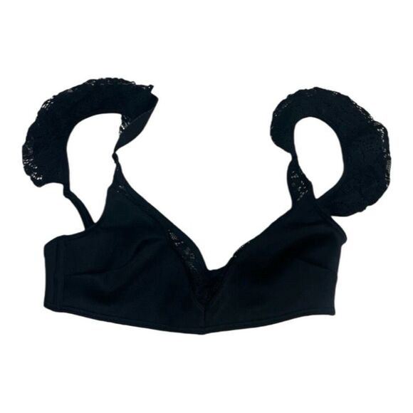 ASOS Swim Black Floral Lace Bikini Top Size 4 Ruffle Boned Swimwear Beach - Picture 10 of 12